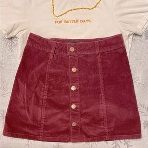 Maroon Corduroy / Velvet Button Up Mini Skirt